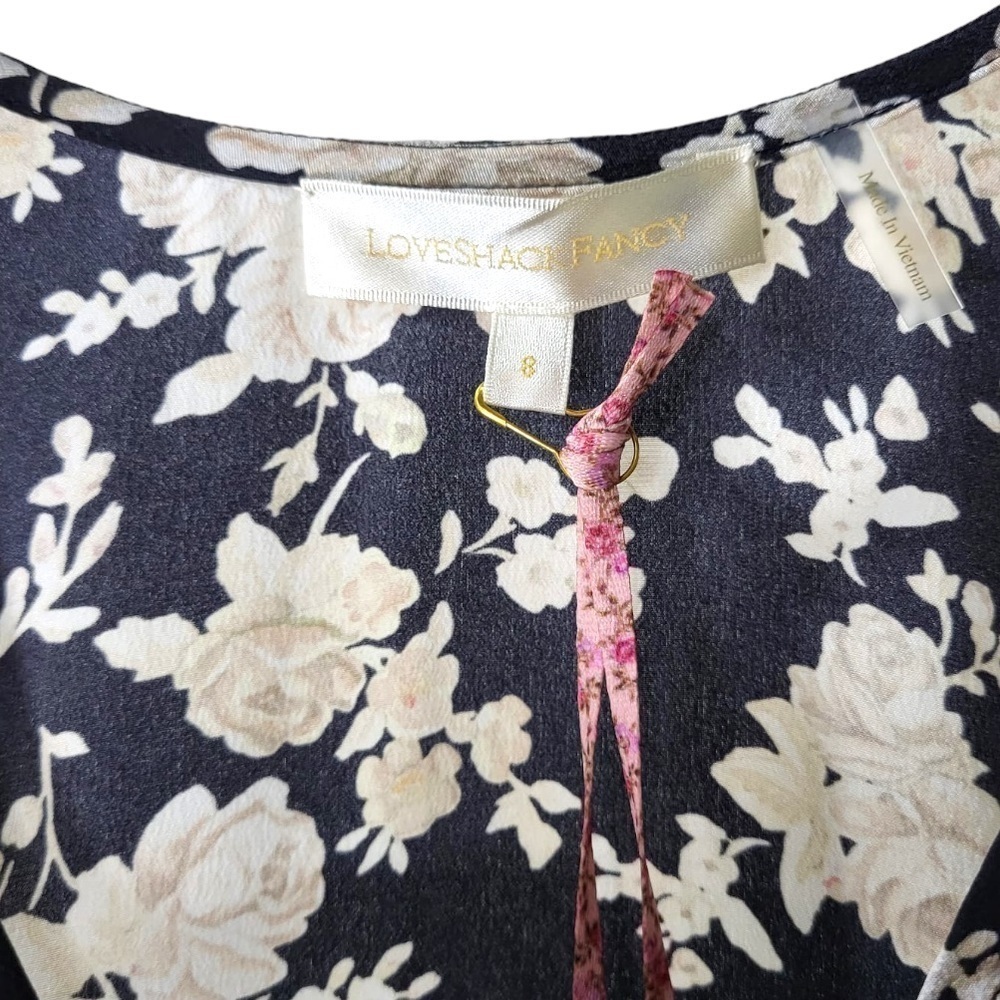 NEW LoveShackFancy Silk Floral Print Louis Blouse in Almond Cookie - Picture 8 of 16